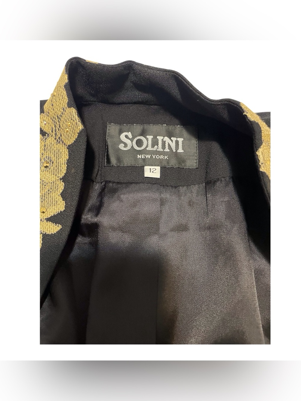 Solini New Yourk Women's Lace Applications Beaded Rhinestones Solid Blazer,12 - Picture 2 of 11
